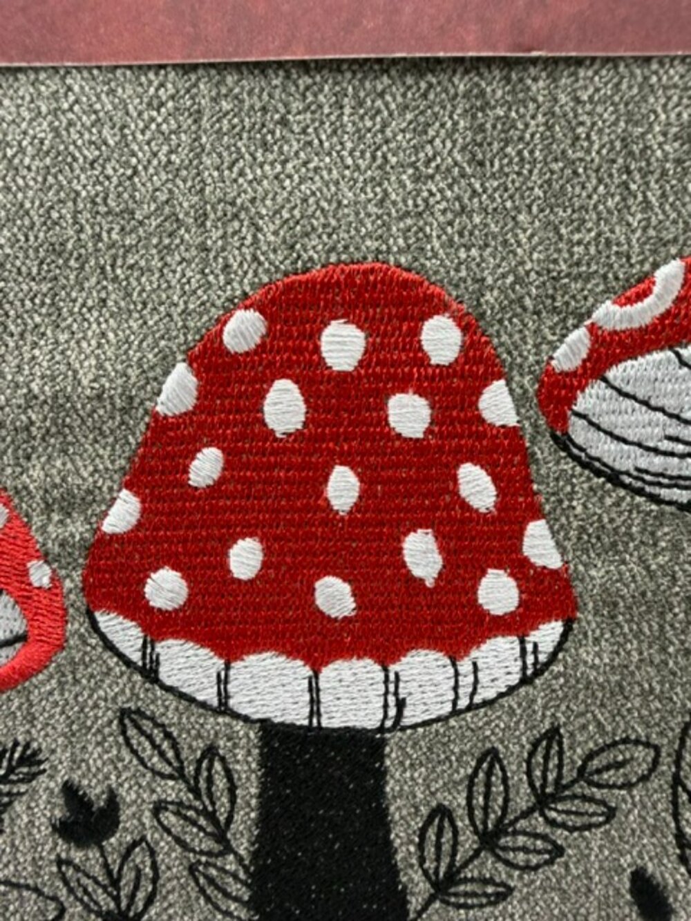 Homemade Red & Black Framed Mushroom Embroider Art - Picture 4 of 6